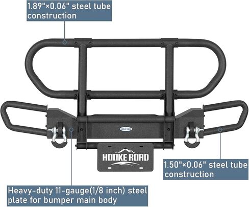 Hooke Road TJ Tubular Front Bumper Brush Grille Grille For 1987-2006 Jeep Wrangler YJ TJ ، Rock Crawler Pumper with Bull Bar ، D-Rings ، Plate Mount in Saudi Arabia