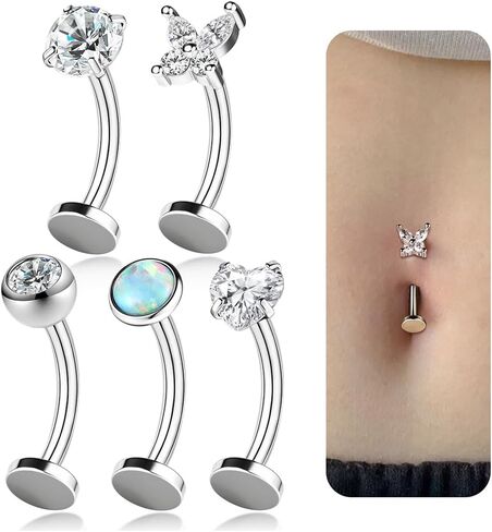 5pcs حلقة زر البطن العائمة للنساء 14G Hypoallergenic الفولاذ الجراحي الفولاذ المسطح خواتم بطن بطن داخلي ملولب البطن الجذور الصغيرة تشيك ستايل in Kuwait