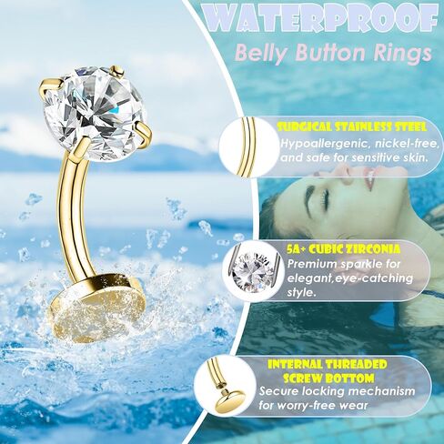 5pcs حلقة زر البطن العائمة للنساء 14G Hypoallergenic الفولاذ الجراحي الفولاذ المسطح خواتم بطن بطن داخلي ملولب البطن الجذور الصغيرة تشيك ستايل in Kuwait