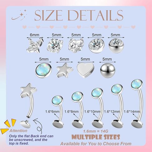 5pcs حلقة زر البطن العائمة للنساء 14G Hypoallergenic الفولاذ الجراحي الفولاذ المسطح خواتم بطن بطن داخلي ملولب البطن الجذور الصغيرة تشيك ستايل in Kuwait