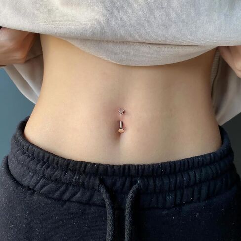 5pcs حلقة زر البطن العائمة للنساء 14G Hypoallergenic الفولاذ الجراحي الفولاذ المسطح خواتم بطن بطن داخلي ملولب البطن الجذور الصغيرة تشيك ستايل in Kuwait