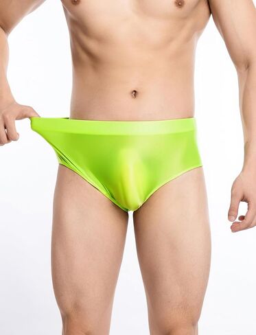 SEAUR Men's Sexy See Through Underwear Bulge Pouch Glossy Bikini Breifs Shiny Low Rise Underpants in Saudi Arabia