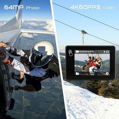 Apexcam Action Camera 4K with 64GB Card, HD 60FPS 48MP Sports Camera for Vlogging, 40M Waterproof Camera Underwater, 170 ° Wide Angle WiFi Camcorder, 8X Zoom, Remote Control, Helmet Mount Accessories in Kuwait