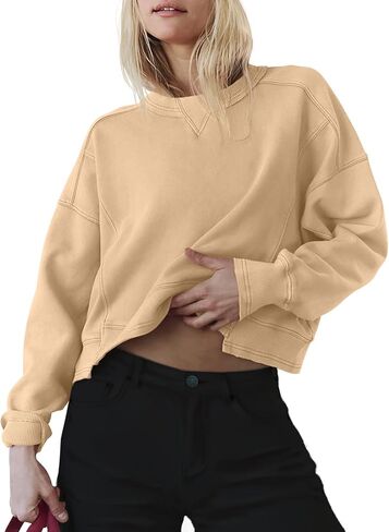 INFITTY Womens Fleece Crewneck Sweatshirts Long Sleeve Oversized Cropped Pullover Tops Fall Winter Fashion 2026 in Kuwait