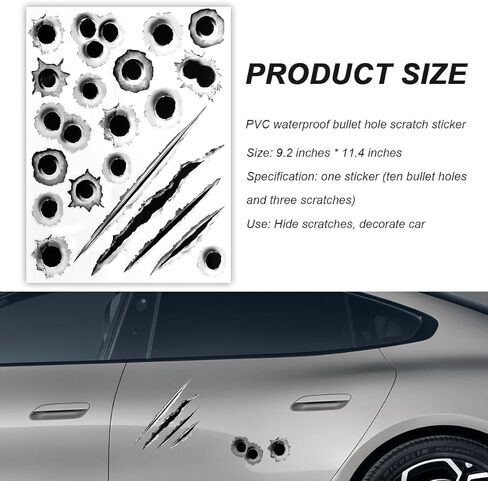 3D Bullet Hole Car Stickers, Ultra-Realistic Fake Bullet Hole Auto Body Scratch Decal, Waterproof PVC Fake Hole Sticker Automotive Tattoo Decoration for Bumper Window Helmet (Style A) in Kuwait