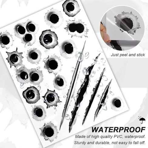 3D Bullet Hole Car Stickers, Ultra-Realistic Fake Bullet Hole Auto Body Scratch Decal, Waterproof PVC Fake Hole Sticker Automotive Tattoo Decoration for Bumper Window Helmet (Style A) in Kuwait