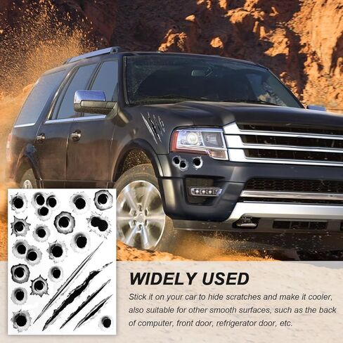 3D Bullet Hole Car Stickers, Ultra-Realistic Fake Bullet Hole Auto Body Scratch Decal, Waterproof PVC Fake Hole Sticker Automotive Tattoo Decoration for Bumper Window Helmet (Style A) in Kuwait