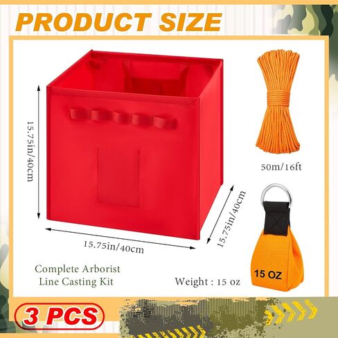 3 Pcs Arborist Throw Line Kit and Cube Bundle 64L Folding Arborist Throw Line Storage Cube, 15 oz Arborist Throw Weight Bag, 164 ft Polyester Rope Arborist Equipment for Tree Work Limb Throwing in Saudi Arabia