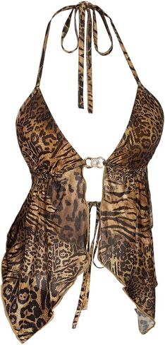 Halter Leopard Halter Top Y2K Cheetah بلا أكمام مفتوحة الصيف الخروج من قمم in Saudi Arabia