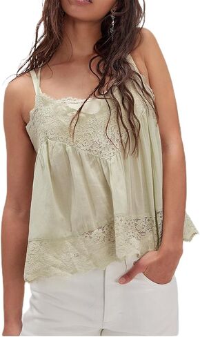 Women Sleeveless Tank Tops Lace Solid Color See Through Spaghetti Strap Cami Shirts V Neck Backless Smocked Tops in Kuwait