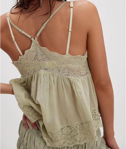 Women Sleeveless Tank Tops Lace Solid Color See Through Spaghetti Strap Cami Shirts V Neck Backless Smocked Tops in Kuwait