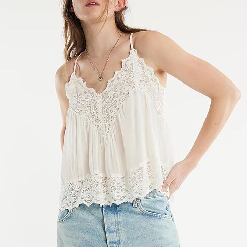 Women Sleeveless Tank Tops Lace Solid Color See Through Spaghetti Strap Cami Shirts V Neck Backless Smocked Tops in Kuwait