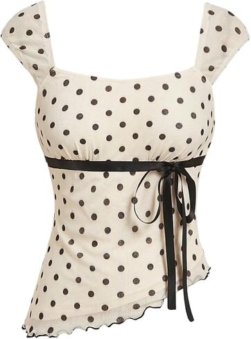 Milumia Women's Polka Dot Tops Cute Square Neck Top Top Top in Kuwait