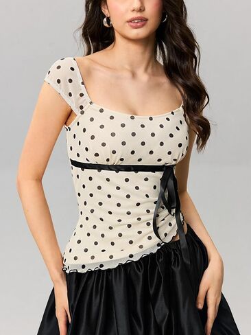 Milumia Women's Polka Dot Tops Cute Square Neck Top Top Top in Kuwait