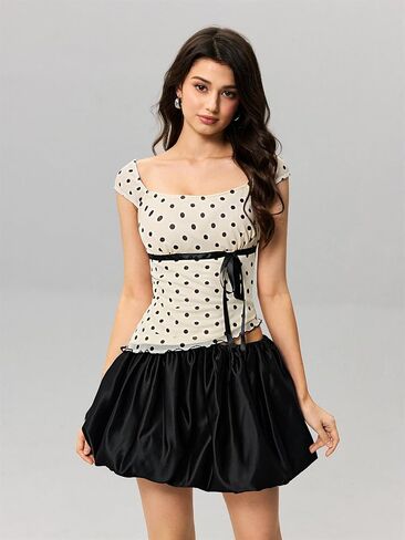 Milumia Women's Polka Dot Tops Cute Square Neck Top Top Top in Kuwait