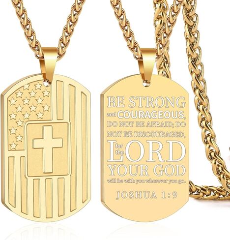 Asoqola Dog Tag Cross Necklace for Men ، قلادة قلادة من الفولاذ المقاوم للصدأ من الفولاذ المقاوم للصدأ مع سلسلة 24 بوصة ، هدية مجوهرات وطنية ملهمة للرجال ، الأسود in Kuwait