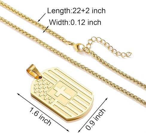 Asoqola Dog Tag Cross Necklace for Men ، قلادة قلادة من الفولاذ المقاوم للصدأ من الفولاذ المقاوم للصدأ مع سلسلة 24 بوصة ، هدية مجوهرات وطنية ملهمة للرجال ، الأسود in Kuwait