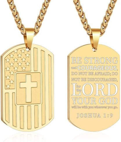 Asoqola Dog Tag Cross Necklace for Men ، قلادة قلادة من الفولاذ المقاوم للصدأ من الفولاذ المقاوم للصدأ مع سلسلة 24 بوصة ، هدية مجوهرات وطنية ملهمة للرجال ، الأسود in Kuwait