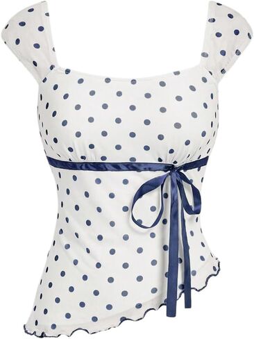 Milumia Women's Polka Dot Tops Cute Square Neck Asymmetrical Hem Tank Top in Saudi Arabia