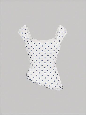 Milumia Women's Polka Dot Tops Cute Square Neck Asymmetrical Hem Tank Top in Saudi Arabia