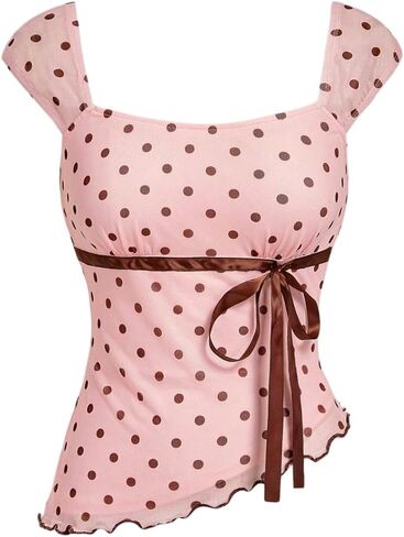 Milumia Women's Polka Dot Tops Cute Square Neck Top Top Top in Kuwait