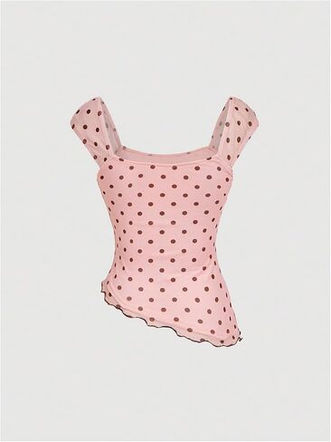 Milumia Women's Polka Dot Tops Cute Square Neck Top Top Top in Kuwait