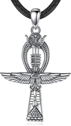 قلادة Eudora Sterling Silver Ankh Cross للنساء الرجال ، قاتمة مصرية القاتمة Anubis قلادة قلادة طاقة قلادة عتيقة مصر قديمة. in Kuwait