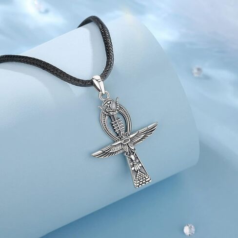 قلادة Eudora Sterling Silver Ankh Cross للنساء الرجال ، قاتمة مصرية القاتمة Anubis قلادة قلادة طاقة قلادة عتيقة مصر قديمة. in Kuwait