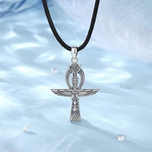 قلادة Eudora Sterling Silver Ankh Cross للنساء الرجال ، قاتمة مصرية القاتمة Anubis قلادة قلادة طاقة قلادة عتيقة مصر قديمة. in Kuwait