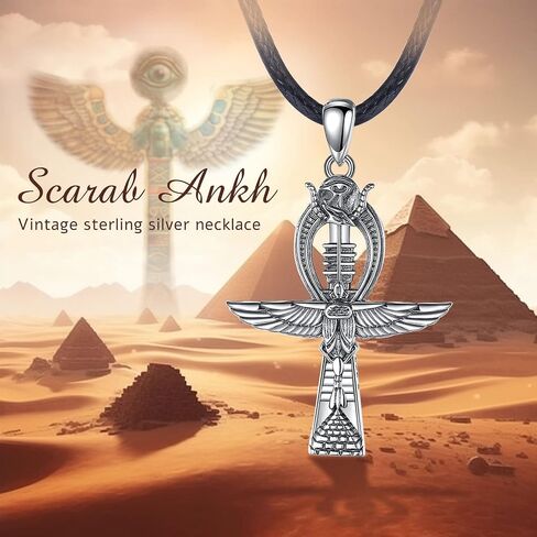 قلادة Eudora Sterling Silver Ankh Cross للنساء الرجال ، قاتمة مصرية القاتمة Anubis قلادة قلادة طاقة قلادة عتيقة مصر قديمة. in Kuwait