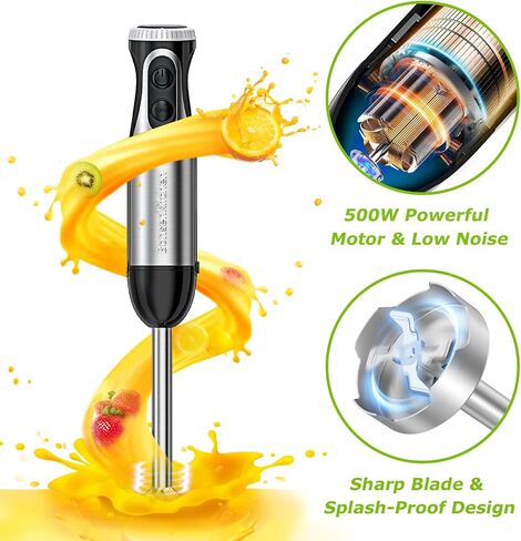 Bonsenkitchen Immersion Blender with Food Processor, 20 Speeds & Turbo Mode | 4-in-1 Emulsion Hand Blender, Egg Whisk, 24 oz Beaker & Chopper Bowl, Portable Hand Mixer for Smoothie, Soup, Baby Food in Kuwait