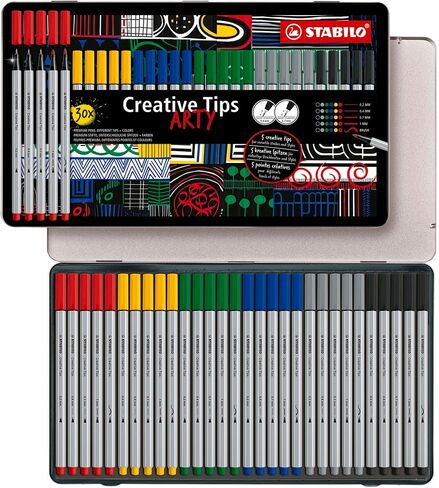 Stabilo Multi -Tip Pen Tips Tips - 50 قطعة مجموعة من القصدير المعدنية - 10 ألوان متنوعة - الرسم الفني ، التوضيح ، الرسم ، الكتابة ، الحروف in Saudi Arabia
