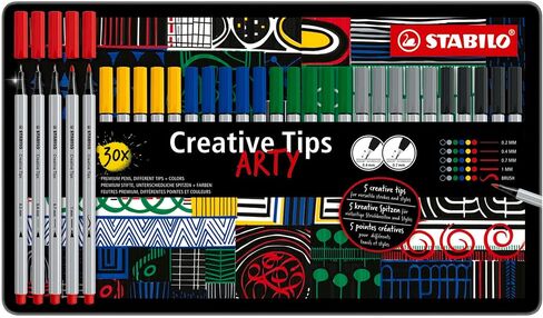 Stabilo Multi -Tip Pen Tips Tips - 50 قطعة مجموعة من القصدير المعدنية - 10 ألوان متنوعة - الرسم الفني ، التوضيح ، الرسم ، الكتابة ، الحروف in Saudi Arabia