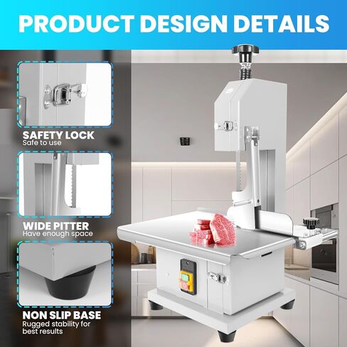 1500W Electric Bone Saw Machine, Frozen Meat Bandsaw with 8 Blades, 0.04-7.9 Inch Thickness Range, Stainless Steel Table (19.4"x15.3") Butcher Saw for Beef, Fish, Poultry in Saudi Arabia