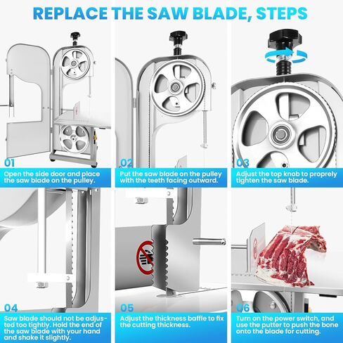 1500W Electric Bone Saw Machine, Frozen Meat Bandsaw with 8 Blades, 0.04-7.9 Inch Thickness Range, Stainless Steel Table (19.4"x15.3") Butcher Saw for Beef, Fish, Poultry in Saudi Arabia