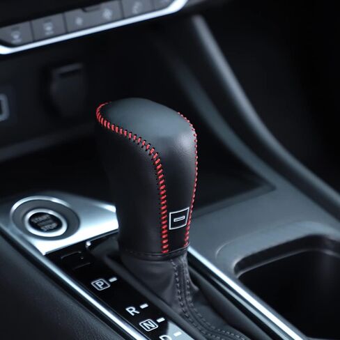 Leather Car Gear Shift Knob Cover Fit for Nissan Sentra (2023 2022 2021 2020),Shift Lever Knob Cover Protector Car Interior Accessories,Black with Red Stitches in Kuwait