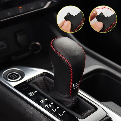 Leather Car Gear Shift Knob Cover Fit for Nissan Sentra (2023 2022 2021 2020),Shift Lever Knob Cover Protector Car Interior Accessories,Black with Red Stitches in Kuwait