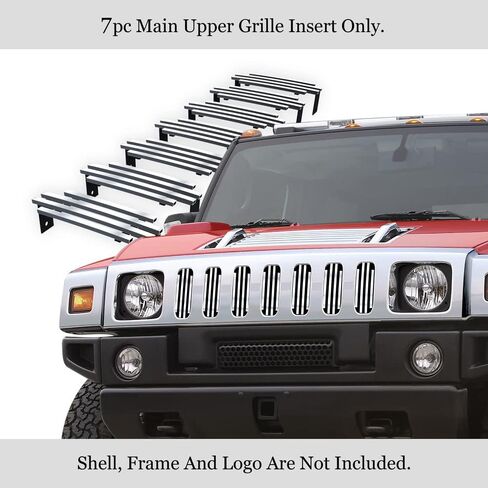 APS Compatible with Hummer H2 2003-2007 Main Upper Stainless Steel Black 8x6 Vertical Billet Front Grill Grille Insert C66524J in Saudi Arabia