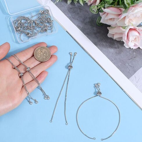 1 Box 32Pcs Slider Chain Bracelet Adjustable Slider Chain Gold Extender Chains with Rhinestone Ball Ends Brass Slider Beads Findings for Jewelry Making Chains Supplies DIY Women Bracelets in Saudi Arabia