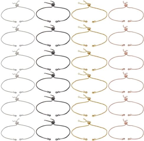1 Box 32Pcs Slider Chain Bracelet Adjustable Slider Chain Gold Extender Chains with Rhinestone Ball Ends Brass Slider Beads Findings for Jewelry Making Chains Supplies DIY Women Bracelets in Saudi Arabia