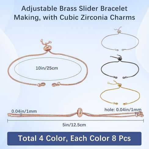 1 Box 32Pcs Slider Chain Bracelet Adjustable Slider Chain Gold Extender Chains with Rhinestone Ball Ends Brass Slider Beads Findings for Jewelry Making Chains Supplies DIY Women Bracelets in Saudi Arabia
