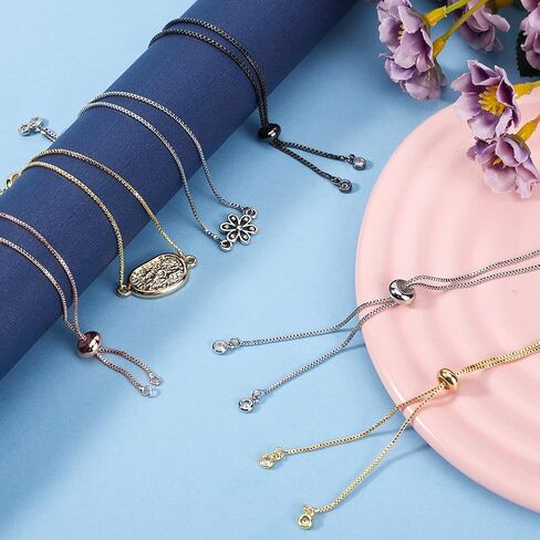 1 Box 32Pcs Slider Chain Bracelet Adjustable Slider Chain Gold Extender Chains with Rhinestone Ball Ends Brass Slider Beads Findings for Jewelry Making Chains Supplies DIY Women Bracelets in Saudi Arabia