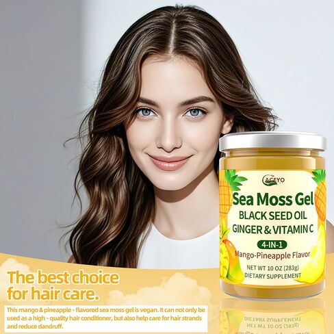 Aceyo Sea Moss Gel - Moss Sea Sea Wildcrafted مع زيت البذور الأسود والزنجبيل ، الغني بالمعادن والفيتامينات ، والمناعة والدعم الصحي ، غير المعدلة وراثيا ، نباتي ، نكهة الأناناس المانجو ، 10 أوقية (حزمة 1) in Kuwait