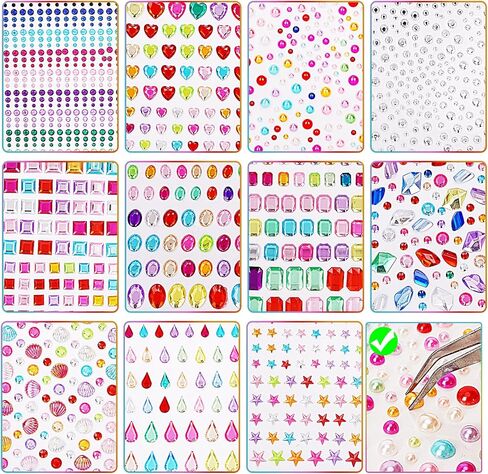 Gem Stickers，2374 Pcs Rhinestone Stickers Self Adhesive, Multiple Shapes and Sizes, Suitable for Make-up, DIY, Stick on Gems for Crafts in Saudi Arabia