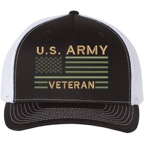 US Army Veteran USA Flag Embroidered Trucker Hat | Structured Mesh Back Military Vet Snap Back Baseball Cap in Saudi Arabia