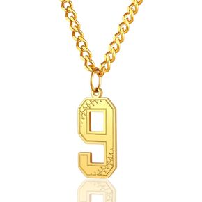 ChainsProMax Men Lucky Number Necklaces, with 3MM Cuban Style Chain, Personalized Sports Jewelry, Stainless Steel/Gold Plated, Send Gift Box in Kuwait