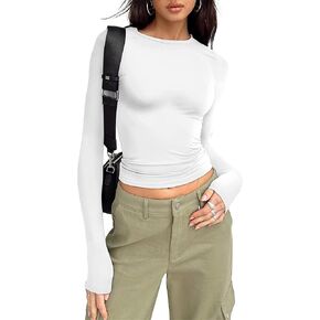 قمصان طويلة الأكمام للنساء - قمم محصول Y2K غير الرسمية Tops Crewneck Slim Fit Tyre in Kuwait