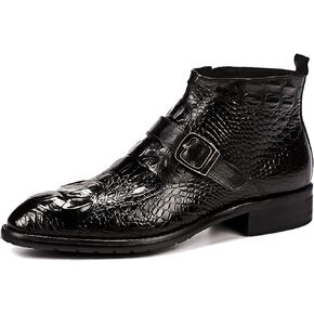 Santimon Mens Zipper Dress Leather Crocodile Print Bukle Strap Ankle Fashion Monk Boots in Kuwait