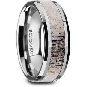 BUCK Polished Beveled Tungsten Carbide Men's Wedding Band with Ombre Deer Antler Inlay - 6mm & 8mm in Kuwait