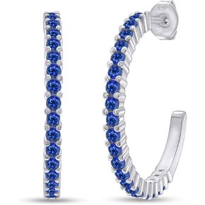 Affy Round Round Motured الياقوت الأزرق من أقراط صف واحد للنساء في الذهب 14k على الفضة الاسترليني مع مجوهرات الظهر للنساء للنساء in Kuwait